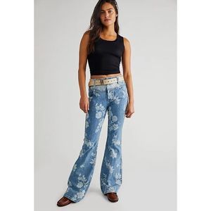 Free People Blue Floral Straight-Leg Jeans